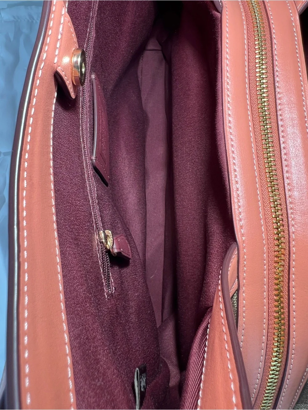 COACH C6232 Kristy Shoulder Bag In Signature Canvas Khaki Coral Pink EUC